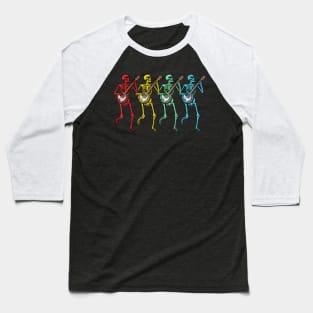 Retro Dancing Skeleton Banjo Psychedelic Color Baseball T-Shirt